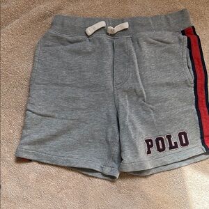 Kids Gray Polo by Ralph Lauren Shorts with Red and Blue Stripes